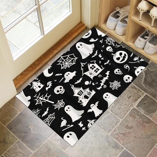 Fußmatte 40 x 60 cm - Rutschfeste Schmutzfangmatte - Fußabtreter mit Halloween-Symbole - Fußmatten Haustür - Türmatte Spinnennetz Und Totenkopf - Fußmatte innen/außen - Fußabstreifer Schwarz und Weiß Fußmatte 40 x 60 cm - Rutschfeste Schmutzfangmatte - Fußabtreter mit Halloween-Symbole - Fußmatten Haustür - Türmatte Spinnennetz Und Totenkopf - Fußmatte innen/außen - Fußabstreifer Schwarz und Weiß von MLSOWM