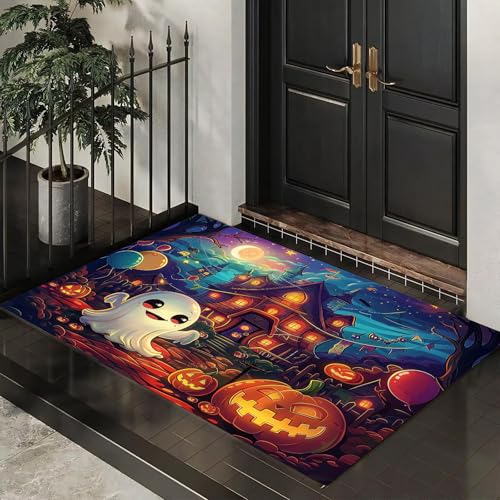 Fußmatte 40 x 60 cm - rutschfeste Schmutzfangmatte - Fußabtreter mit Halloween Spukhaus - Fußmatten Haustür - Türmatte Animierte Geister - Fußmatte innen/außen - Fußabstreifer Orange Fußmatte 40 x 60 cm - rutschfeste Schmutzfangmatte - Fußabtreter mit Halloween Spukhaus - Fußmatten Haustür - Türmatte Animierte Geister - Fußmatte innen/außen - Fußabstreifer Orange von MLSOWM