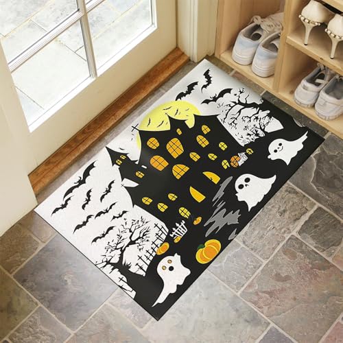 Fußmatte 40 x 60 cm - rutschfeste Schmutzfangmatte - Fußabtreter mit Halloween Spukhaus - Fußmatten Haustür - Türmatte Spukfriedhof - Fußmatte innen/außen - Fußabstreifer Schwarz und Weiß Fußmatte 40 x 60 cm - rutschfeste Schmutzfangmatte - Fußabtreter mit Halloween Spukhaus - Fußmatten Haustür - Türmatte Spukfriedhof - Fußmatte innen/außen - Fußabstreifer Schwarz und Weiß von MLSOWM