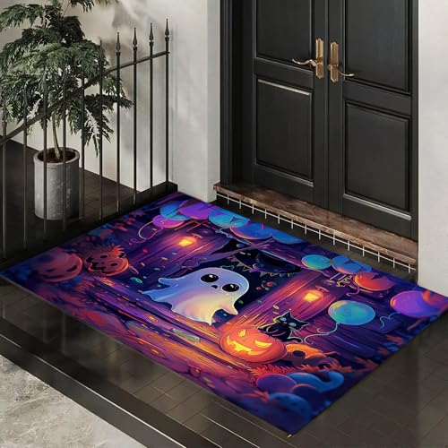 Fußmatte 40 x 60 cm - rutschfeste Schmutzfangmatte - Fußabtreter mit Halloween dekoriertes Häuschen - Fußmatten Haustür - Türmatte Süßer Geist - Fußmatte innen/außen - Fußabstreifer Lila Fußmatte 40 x 60 cm - rutschfeste Schmutzfangmatte - Fußabtreter mit Halloween dekoriertes Häuschen - Fußmatten Haustür - Türmatte Süßer Geist - Fußmatte innen/außen - Fußabstreifer Lila von MLSOWM