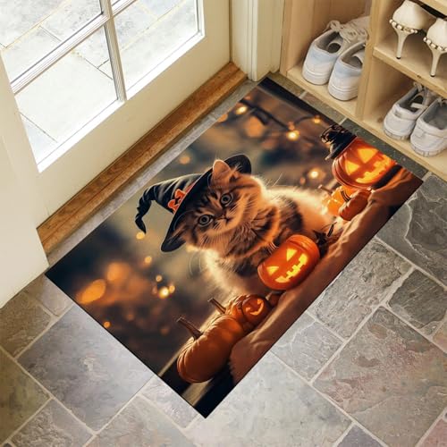 Fußmatte 60 x 90 cm - rutschfeste Schmutzfangmatte - Fußabtreter mit Halloween - Fußmatten Haustür - Türmatte Süße Katze und Laterne - Fußmatte innen/außen - Fußabstreifer Braun Fußmatte 60 x 90 cm - rutschfeste Schmutzfangmatte - Fußabtreter mit Halloween - Fußmatten Haustür - Türmatte Süße Katze und Laterne - Fußmatte innen/außen - Fußabstreifer Braun von MLSOWM