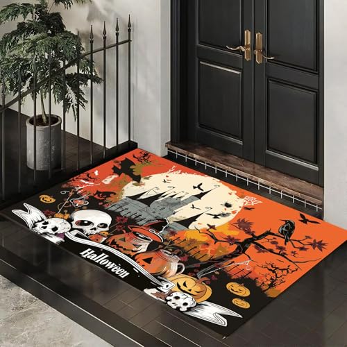 Fußmatte 80 x 120 cm - Rutschfeste Schmutzfangmatte - Fußabtreter mit Halloween-Elemente - Fußmatten Haustür - Türmatte Skelette spuken Friedhöfen - Fußmatte innen/außen - Fußabstreifer Dunkelorange Fußmatte 80 x 120 cm - Rutschfeste Schmutzfangmatte - Fußabtreter mit Halloween-Elemente - Fußmatten Haustür - Türmatte Skelette spuken Friedhöfen - Fußmatte innen/außen - Fußabstreifer Dunkelorange von MLSOWM