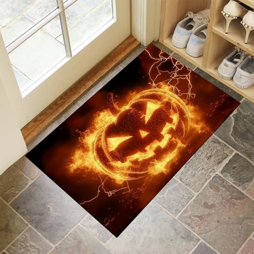 Fußmatte 80 x 120 cm - rutschfeste Schmutzfangmatte - Fußabtreter mit Halloween - Fußmatten Haustür - Türmatte Karikatur, Brennender, Kürbis - Fußmatte innen/außen - Fußabstreifer Orange Fußmatte 80 x 120 cm - rutschfeste Schmutzfangmatte - Fußabtreter mit Halloween - Fußmatten Haustür - Türmatte Karikatur, Brennender, Kürbis - Fußmatte innen/außen - Fußabstreifer Orange von MLSOWM