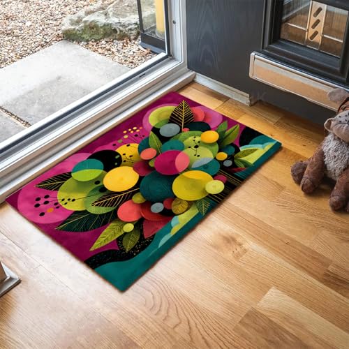 Fußmatte Geometrisches Blumenarrangement 50 x 80 cm Innen und Außen, Abstrakte Blumen Waschbar Fussmatt, Rutschfester Türmatte, Schmutzfänger Teppich für Eingang, Haustür, Patio, Flur, Garten - Lila von MLSOWM
