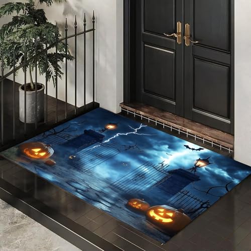 Fußmatte Halloween Blitz Nachthimmel 60 x 120 cm Innen und Außen Waschbar Fussmatte Geistertor Wasserdicht Türmatte Rutschfester Schmutzfänger Teppich für Eingang, Haustür, Patio, Flur - Grau-Blau Fußmatte Halloween Blitz Nachthimmel 60 x 120 cm Innen und Außen Waschbar Fussmatte Geistertor Wasserdicht Türmatte Rutschfester Schmutzfänger Teppich für Eingang, Haustür, Patio, Flur - Grau-Blau von MLSOWM