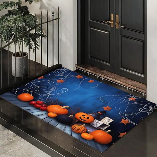 Fußmatte Halloween-Fotografie 60 x 120 cm Innen und Außen Waschbar Fussmatte Spinnennetze Kürbisse Wasserdicht Türmatte Rutschfester Schmutzfänger Teppich für Eingang, Haustür, Patio - Dunkelblau Fußmatte Halloween-Fotografie 60 x 120 cm Innen und Außen Waschbar Fussmatte Spinnennetze Kürbisse Wasserdicht Türmatte Rutschfester Schmutzfänger Teppich für Eingang, Haustür, Patio - Dunkelblau von MLSOWM