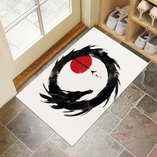 Fußmatte Innen 60 x 120 cm, Schmutzfangmatte Japanischer rutschfest Fußmatte Waschbar Saugstarke Schwarzer Drache Aufgerollt Eingangsteppich Dünne Türmatte für Flur Küche Haustür - Schwarz und Weiß Fußmatte Innen 60 x 120 cm, Schmutzfangmatte Japanischer rutschfest Fußmatte Waschbar Saugstarke Schwarzer Drache Aufgerollt Eingangsteppich Dünne Türmatte für Flur Küche Haustür - Schwarz und Weiß von MLSOWM