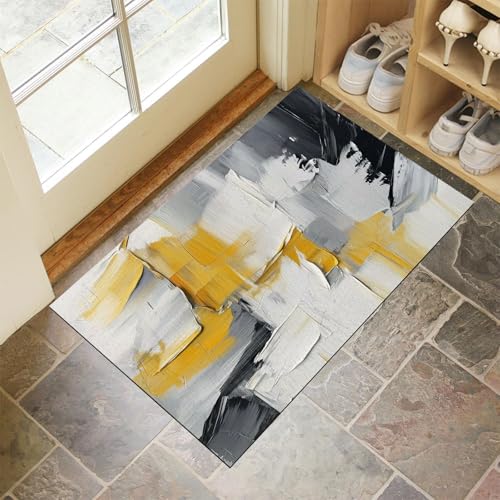 Fussmatte Innen 80 x 120 cm, Abstrakte Pinselstriche rutschfest Fußmatte Moderne Abstrakte Malerei Waschbar Schmutzfangmatte Dünn Türmatte Saugstarke Eingangsteppich für Innenbereich - Hellgrau Fussmatte Innen 80 x 120 cm, Abstrakte Pinselstriche rutschfest Fußmatte Moderne Abstrakte Malerei Waschbar Schmutzfangmatte Dünn Türmatte Saugstarke Eingangsteppich für Innenbereich - Hellgrau von MLSOWM