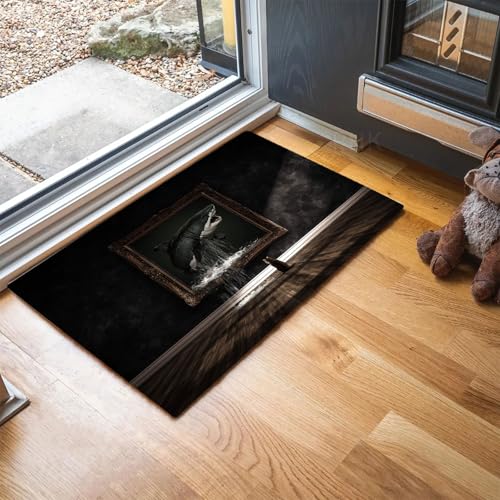 Fussmatte Innen 80 x 120 cm, Hai Rutschfest Fußmatte Alter Hölzerner Bilderrahmen Waschbar Schmutzfangmatte Dünn Türmatte Saugstarke Eingangsteppich Eingangsmatte für Innenbereich - Dunkelbraun von MLSOWM