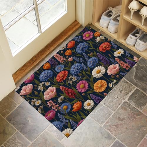 Fußmatte Innen & Außen 90x150 cm Gänseblümchen Mohnblumen Waschbare Fußabtreter Handgezeichnete Wildblumen Schmutzfangmatte Rutschfester Fussabtreter Dünne Fußmatte für Flur, Eingang, Tür, Marineblau Fußmatte Innen & Außen 90x150 cm Gänseblümchen Mohnblumen Waschbare Fußabtreter Handgezeichnete Wildblumen Schmutzfangmatte Rutschfester Fussabtreter Dünne Fußmatte für Flur, Eingang, Tür, Marineblau von MLSOWM
