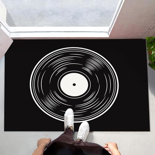 Fußmatte außen und innen, 90x150 cm Musiklogo rutschfest Sauberlaufmatte Schallplatten Waschbar Dünn Fußabtreter Willkommens Eingangsteppich für Haustür, Flur, Patio, Schwarz Fußmatte außen und innen, 90x150 cm Musiklogo rutschfest Sauberlaufmatte Schallplatten Waschbar Dünn Fußabtreter Willkommens Eingangsteppich für Haustür, Flur, Patio, Schwarz von MLSOWM
