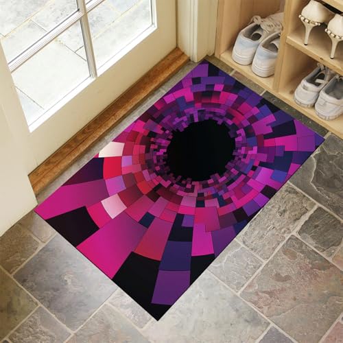Geometrischer Blocktunnel Fußmatte Innen 90x150 cm Schmutzfangmatte Innen rutschfest Optische Täuschungen Fußmatte Waschbar Saugstarke Eingangsteppich Dünne Türmatte für Haustür - Dunkelviolett Geometrischer Blocktunnel Fußmatte Innen 90x150 cm Schmutzfangmatte Innen rutschfest Optische Täuschungen Fußmatte Waschbar Saugstarke Eingangsteppich Dünne Türmatte für Haustür - Dunkelviolett von MLSOWM