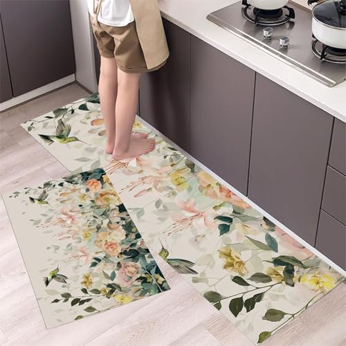 Hängende Blumen Küchenteppiche 2er Set - Bequeme und Rutschfestes Küchenmatten Waschbare Blumen Clipart Matten und Teppiche für Flur, Esszimmer und Eingangsbereich, Hellrosa 43x75cm+43x150cm Hängende Blumen Küchenteppiche 2er Set - Bequeme und Rutschfestes Küchenmatten Waschbare Blumen Clipart Matten und Teppiche für Flur, Esszimmer und Eingangsbereich, Hellrosa 43x75cm+43x150cm von MLSOWM