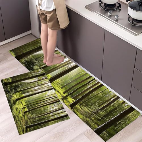 Hohe Bäume Küchenteppiche 2er Set - Bequeme und Rutschfestes Küchenmatten Waschbare Dichter Wald Matten und Teppiche für Flur, Esszimmer, Smaragdgrün 43x75cm+43x120cm Hohe Bäume Küchenteppiche 2er Set - Bequeme und Rutschfestes Küchenmatten Waschbare Dichter Wald Matten und Teppiche für Flur, Esszimmer, Smaragdgrün 43x75cm+43x120cm von MLSOWM
