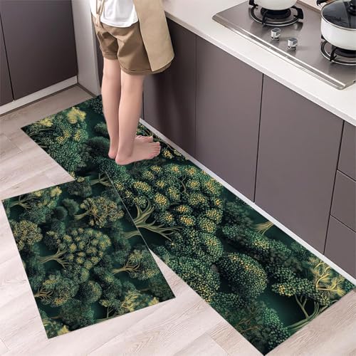 Kiefernwald Küchenteppiche 2er Set - Bequeme und Rutschfestes Küchenmatten Waschbare Waldlandschaft Matten und Teppiche für Flur, Esszimmer, Dunkelgrün 40x60cm+40x120cm Kiefernwald Küchenteppiche 2er Set - Bequeme und Rutschfestes Küchenmatten Waschbare Waldlandschaft Matten und Teppiche für Flur, Esszimmer, Dunkelgrün 40x60cm+40x120cm von MLSOWM