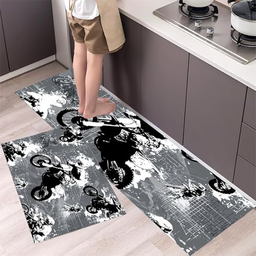 Küchenläufer Motorrad – Küchenteppich mit Offroad-Fahrer Teppichläufer rutschfest Pflegeleicht Teppich Läufer für Küche, Flur, Eingangsbereich, Esszimmer 43x75cm+43x150cm Anthrazitgrau Küchenläufer Motorrad – Küchenteppich mit Offroad-Fahrer Teppichläufer rutschfest Pflegeleicht Teppich Läufer für Küche, Flur, Eingangsbereich, Esszimmer 43x75cm+43x150cm Anthrazitgrau von MLSOWM