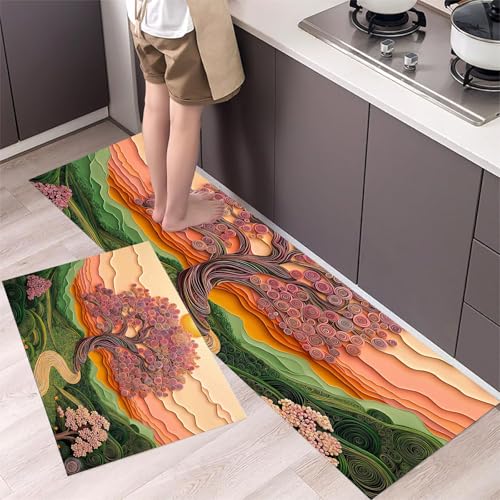 Küchenteppich-Sets Kurvenreiche Straße, 2-teilig, Rutschfeste Küchenmatten Papiergerollter alter Baum Flur Läuferset waschbare Läufer, Fußmatten für Küche, Esszimmer, Boden, 44x75cm+44x150cm Grün Küchenteppich-Sets Kurvenreiche Straße, 2-teilig, Rutschfeste Küchenmatten Papiergerollter alter Baum Flur Läuferset waschbare Läufer, Fußmatten für Küche, Esszimmer, Boden, 44x75cm+44x150cm Grün von MLSOWM