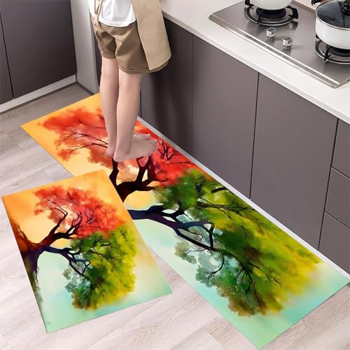 Küchenteppiche Ölgemälde eines Baumzweigs 2 Stück,Rutschfestes Waschbare Großer Baum Aquarellmalerei Flur Läufer Anti-Müdigkeit-Küchenmatten für Esszimmer,Eingang und Türmatte 43x75cm+43x150cm Grün Küchenteppiche Ölgemälde eines Baumzweigs 2 Stück,Rutschfestes Waschbare Großer Baum Aquarellmalerei Flur Läufer Anti-Müdigkeit-Küchenmatten für Esszimmer,Eingang und Türmatte 43x75cm+43x150cm Grün von MLSOWM