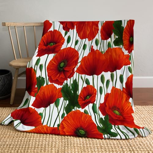 Kuscheldecke Flauschig - Rote Mohnblume Fleecedecke, Weiche Warme Flanell Sofadecke Üppige Blumen Wohndecke für Zimmer Deko, 150x200cm, Rot Kuscheldecke Flauschig - Rote Mohnblume Fleecedecke, Weiche Warme Flanell Sofadecke Üppige Blumen Wohndecke für Zimmer Deko, 150x200cm, Rot von MLSOWM