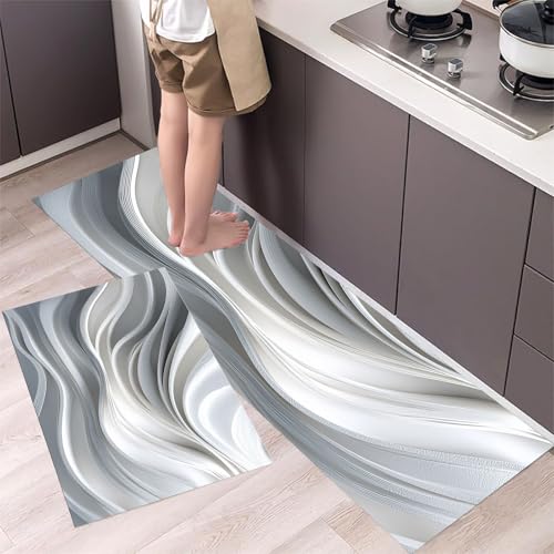 Linien und Kurven Küchenteppiche 2er Set - Bequeme und Rutschfestes Küchenmatten Waschbare Abstrakte Wellen Matten und Teppiche für Flur, Esszimmer, Grau 43x75cm+43x150cm Linien und Kurven Küchenteppiche 2er Set - Bequeme und Rutschfestes Küchenmatten Waschbare Abstrakte Wellen Matten und Teppiche für Flur, Esszimmer, Grau 43x75cm+43x150cm von MLSOWM