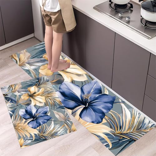 MLSOWM 2 Stück Küchenteppich Waschbar Aquarell Vintage Palmblätter Küchenläufer Tropische Blumen mit Rutschfestem Küche Bodenmatte Absorbierende Läufer Teppich 43x75cm+43x120cm Dunkelgrau MLSOWM 2 Stück Küchenteppich Waschbar Aquarell Vintage Palmblätter Küchenläufer Tropische Blumen mit Rutschfestem Küche Bodenmatte Absorbierende Läufer Teppich 43x75cm+43x120cm Dunkelgrau von MLSOWM