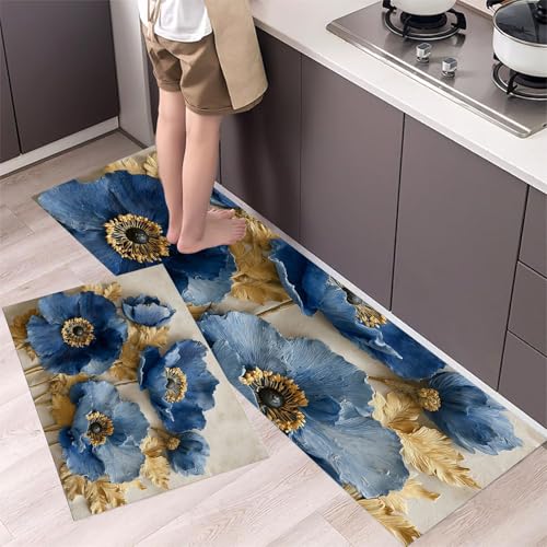 MLSOWM 2 Stück Küchenteppich Waschbar Blaue Anemone Küchenläufer 3D Blumen mit Rutschfestem Küche Bodenmatte Absorbierende Läufer Teppich 43x75cm+43x150cm Blau MLSOWM 2 Stück Küchenteppich Waschbar Blaue Anemone Küchenläufer 3D Blumen mit Rutschfestem Küche Bodenmatte Absorbierende Läufer Teppich 43x75cm+43x150cm Blau von MLSOWM