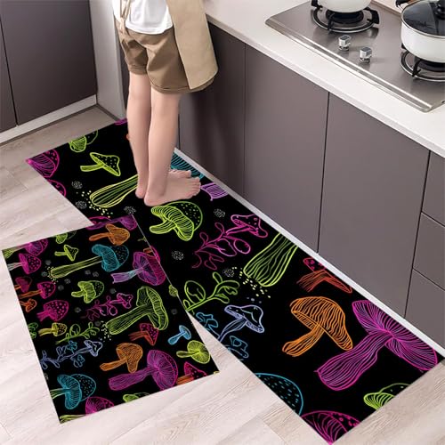 MLSOWM 2 Stück Küchenteppich Waschbar Cartoon-Pilze Küchenläufer Neonlinienpflanzen mit Rutschfestem Küche Bodenmatte Absorbierende Läufer Teppich 43x75cm+43x120cm Schwarz MLSOWM 2 Stück Küchenteppich Waschbar Cartoon-Pilze Küchenläufer Neonlinienpflanzen mit Rutschfestem Küche Bodenmatte Absorbierende Läufer Teppich 43x75cm+43x120cm Schwarz von MLSOWM