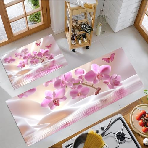 MLSOWM 2 Stück Küchenteppich Waschbar Orchideen Und Schmetterlinge Küchenläufer Wasserreflexion mit Rutschfestem Küche Bodenmatte Absorbierende Läufer Teppich 40x60cm+40x120cm Rosa MLSOWM 2 Stück Küchenteppich Waschbar Orchideen Und Schmetterlinge Küchenläufer Wasserreflexion mit Rutschfestem Küche Bodenmatte Absorbierende Läufer Teppich 40x60cm+40x120cm Rosa von MLSOWM