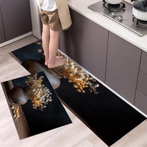 MLSOWM 2 Stück Küchenteppich Waschbar Trockenblumensträuße Küchenläufer Ländliches Bauernhaus mit Rutschfestem Küche Bodenmatte Absorbierende Läufer Teppich 44x75cm+44x150cm Schwarz MLSOWM 2 Stück Küchenteppich Waschbar Trockenblumensträuße Küchenläufer Ländliches Bauernhaus mit Rutschfestem Küche Bodenmatte Absorbierende Läufer Teppich 44x75cm+44x150cm Schwarz von MLSOWM
