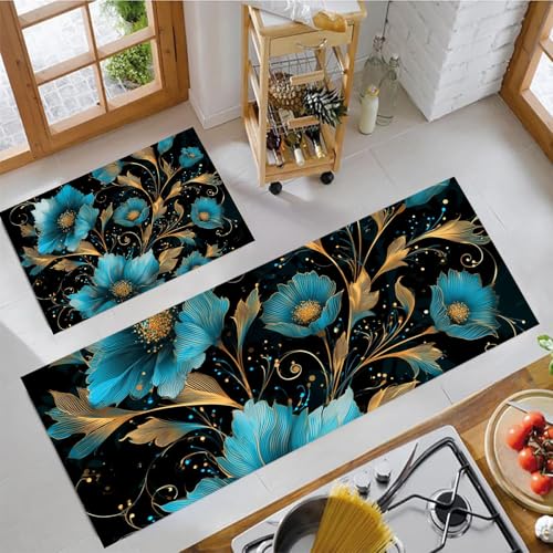 MLSOWM 2 Stück Küchenteppich Waschbar Weinblumen Küchenläufer Luxuriöses Design mit Rutschfestem Küche Bodenmatte Absorbierende Läufer Teppich 43x75cm+43x150cm Saphirblau MLSOWM 2 Stück Küchenteppich Waschbar Weinblumen Küchenläufer Luxuriöses Design mit Rutschfestem Küche Bodenmatte Absorbierende Läufer Teppich 43x75cm+43x150cm Saphirblau von MLSOWM
