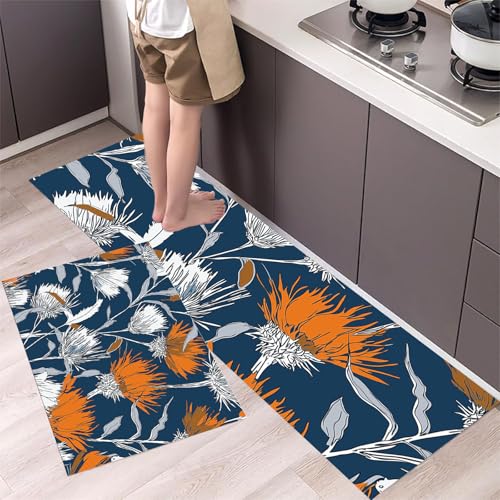 MLSOWM 2 Stück Küchenteppich Waschbar Weiße Distel Küchenläufer Retro-Blumen mit Rutschfestem Küche Bodenmatte Absorbierende Läufer Teppich 40x60cm+40x120cm Dunkelblau MLSOWM 2 Stück Küchenteppich Waschbar Weiße Distel Küchenläufer Retro-Blumen mit Rutschfestem Küche Bodenmatte Absorbierende Läufer Teppich 40x60cm+40x120cm Dunkelblau von MLSOWM