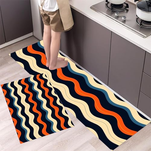 MLSOWM 2 Stück Küchenteppich Waschbar Wellenförmige Streifen Küchenläufer Retro-Stil mit Rutschfestem Küche Bodenmatte Absorbierende Läufer Teppich 44x75cm+44x150cm Marineblau MLSOWM 2 Stück Küchenteppich Waschbar Wellenförmige Streifen Küchenläufer Retro-Stil mit Rutschfestem Küche Bodenmatte Absorbierende Läufer Teppich 44x75cm+44x150cm Marineblau von MLSOWM