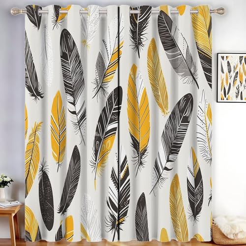 MLSOWM Abdunkelnd Vorhang für Wohnzimmer Bohemien Blickdichte Gardinen Handgezeichnete Federn Wärmeisolierend Verdunkelung Thermovorhang mit Ösen, H160 x B140 cm, Senfgelb, 2er Set MLSOWM Abdunkelnd Vorhang für Wohnzimmer Bohemien Blickdichte Gardinen Handgezeichnete Federn Wärmeisolierend Verdunkelung Thermovorhang mit Ösen, H160 x B140 cm, Senfgelb, 2er Set von MLSOWM