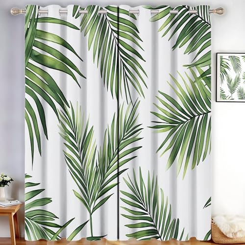 MLSOWM Abdunkelnd Vorhang für Wohnzimmer Exotisch Blickdichte Gardinen Palmblätter Wärmeisolierend Verdunkelung Thermovorhang mit Ösen, H160 x B140 cm, Grün, 2er Set MLSOWM Abdunkelnd Vorhang für Wohnzimmer Exotisch Blickdichte Gardinen Palmblätter Wärmeisolierend Verdunkelung Thermovorhang mit Ösen, H160 x B140 cm, Grün, 2er Set von MLSOWM