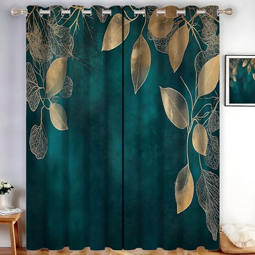 MLSOWM Abdunkelnd Vorhang für Wohnzimmer Retro-Stil Blickdichte Gardinen Pflanzenblätter Wärmeisolierend Verdunkelung Thermovorhang mit Ösen, H220 x B140 cm, Türkis, 2er Set MLSOWM Abdunkelnd Vorhang für Wohnzimmer Retro-Stil Blickdichte Gardinen Pflanzenblätter Wärmeisolierend Verdunkelung Thermovorhang mit Ösen, H220 x B140 cm, Türkis, 2er Set von MLSOWM