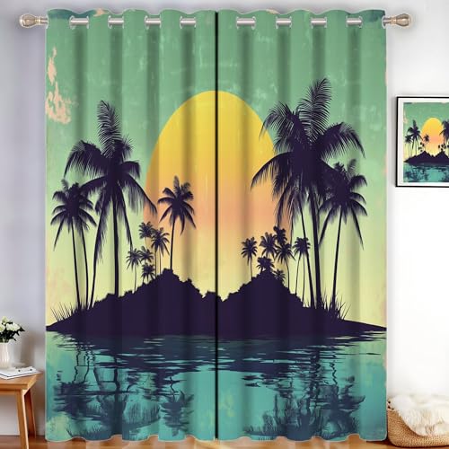 MLSOWM Abdunkelnd Vorhang für Wohnzimmer Retro-Stil Blickdichte Gardinen Tropische Inseln Wärmeisolierend Verdunkelung Thermovorhang mit Ösen, H175 x B140 cm, Grün, 2er Set MLSOWM Abdunkelnd Vorhang für Wohnzimmer Retro-Stil Blickdichte Gardinen Tropische Inseln Wärmeisolierend Verdunkelung Thermovorhang mit Ösen, H175 x B140 cm, Grün, 2er Set von MLSOWM