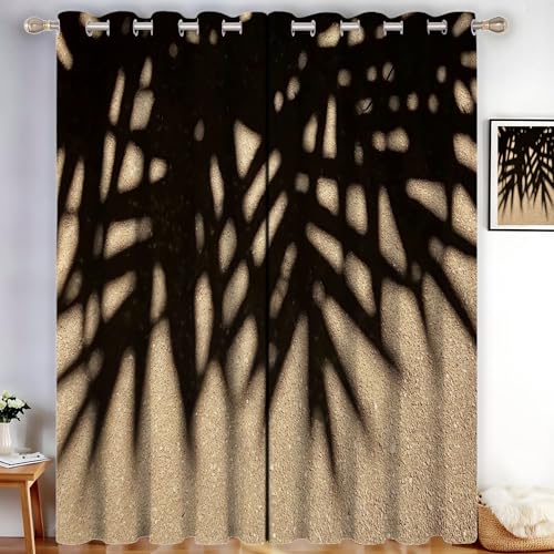 MLSOWM Abdunkelnd Vorhang für Wohnzimmer Strandblick Blickdichte Gardinen Palmblattschatten Wärmeisolierend Verdunkelung Thermovorhang mit Ösen, H138 x B117 cm, Braun, 2er Set MLSOWM Abdunkelnd Vorhang für Wohnzimmer Strandblick Blickdichte Gardinen Palmblattschatten Wärmeisolierend Verdunkelung Thermovorhang mit Ösen, H138 x B117 cm, Braun, 2er Set von MLSOWM