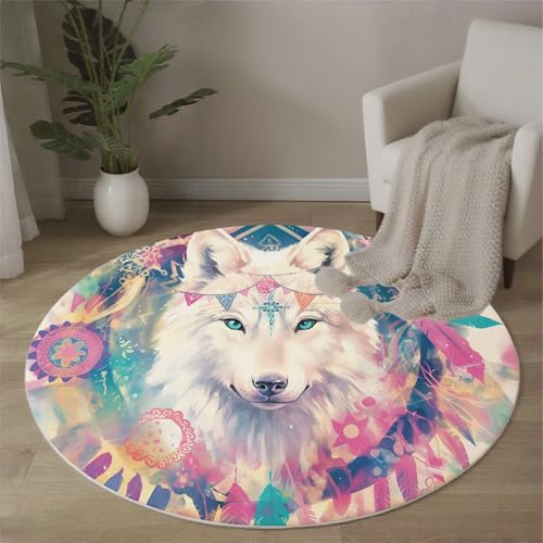 MLSOWM Aquarell-Mandala Runde Teppiche Traumfänger Weißer Wolf Runder Teppiche Dünner großer Teppich für Schlafzimmer Wohnzimmer Esszimmer Terrasseneingang 120 cm, Lavendel MLSOWM Aquarell-Mandala Runde Teppiche Traumfänger Weißer Wolf Runder Teppiche Dünner großer Teppich für Schlafzimmer Wohnzimmer Esszimmer Terrasseneingang 120 cm, Lavendel von MLSOWM