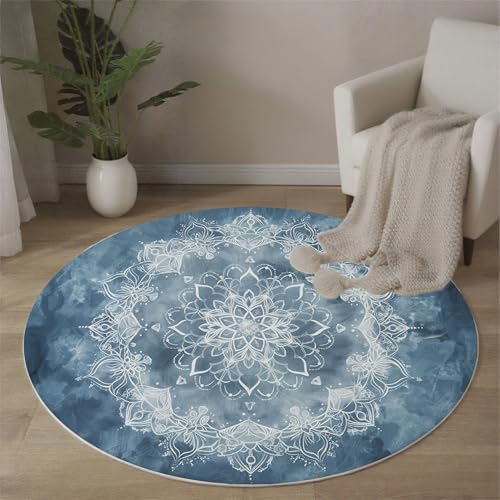 MLSOWM Aquarell Schneeflocken Runde Teppiche Mandala-Blumen Runder Teppiche Dünner großer Teppich für Schlafzimmer Wohnzimmer Esszimmer Terrasseneingang 120 cm, Grau-Blau MLSOWM Aquarell Schneeflocken Runde Teppiche Mandala-Blumen Runder Teppiche Dünner großer Teppich für Schlafzimmer Wohnzimmer Esszimmer Terrasseneingang 120 cm, Grau-Blau von MLSOWM