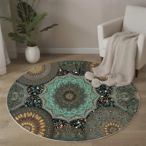 MLSOWM Arabischer Stil Runde Teppiche Elegantes Mandala Runder Teppiche Dünner großer Teppich für Schlafzimmer Wohnzimmer Esszimmer Terrasseneingang 200 cm, Grün MLSOWM Arabischer Stil Runde Teppiche Elegantes Mandala Runder Teppiche Dünner großer Teppich für Schlafzimmer Wohnzimmer Esszimmer Terrasseneingang 200 cm, Grün von MLSOWM