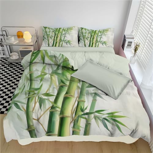 MLSOWM Bambus Bedrucktes Wende-Bettwäsche-Set Bettwäsche Set Bettdecke Bettbezug Grünpflanzen Polyester Mikrofaser mit Reißverschluss 135 x 200cmWeich und bequem Mit festem Riemen von MLSOWM