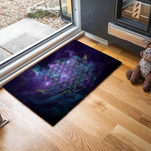 MLSOWM Blume des Lebens Fußmatte Innen 60 x 90 cm, Heiliger Raum Waschbar Eingangsteppich, Schmutzfangmatte rutschfest, Türmatte Teppich für Eingang, Haustür, Flur, Küche, Schlafzimmer - Blau-Lila MLSOWM Blume des Lebens Fußmatte Innen 60 x 90 cm, Heiliger Raum Waschbar Eingangsteppich, Schmutzfangmatte rutschfest, Türmatte Teppich für Eingang, Haustür, Flur, Küche, Schlafzimmer - Blau-Lila von MLSOWM