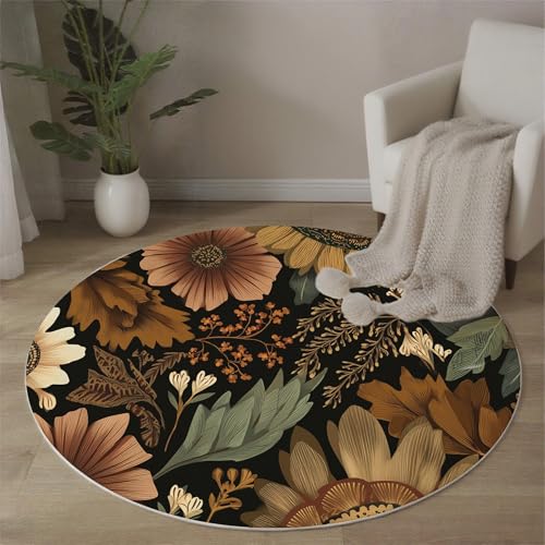 MLSOWM Böhmen Teppich Rund, 160 cm Kurzflor Waschbar Rutschfester Retro-Blumen Teppiche Wohnzimmerteppich Flauschig Weich Runder Teppich für Schlafzimmer, Wohnzimmer, Dunkelbraun MLSOWM Böhmen Teppich Rund, 160 cm Kurzflor Waschbar Rutschfester Retro-Blumen Teppiche Wohnzimmerteppich Flauschig Weich Runder Teppich für Schlafzimmer, Wohnzimmer, Dunkelbraun von MLSOWM