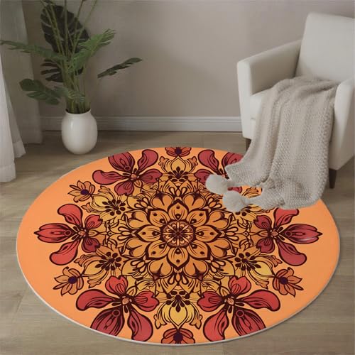 MLSOWM Braune Blumen Runde Teppiche Geometrisches Mandala Runder Teppiche Dünner großer Teppich für Schlafzimmer Wohnzimmer Esszimmer Terrasseneingang 60 cm, Rot MLSOWM Braune Blumen Runde Teppiche Geometrisches Mandala Runder Teppiche Dünner großer Teppich für Schlafzimmer Wohnzimmer Esszimmer Terrasseneingang 60 cm, Rot von MLSOWM