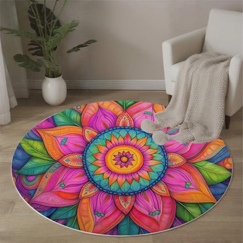 MLSOWM Buntstiftzeichnung Runde Teppiche Mandala-Blumen Runder Teppiche Dünner großer Teppich für Schlafzimmer Wohnzimmer Esszimmer Terrasseneingang 80 cm, Rosa Lila MLSOWM Buntstiftzeichnung Runde Teppiche Mandala-Blumen Runder Teppiche Dünner großer Teppich für Schlafzimmer Wohnzimmer Esszimmer Terrasseneingang 80 cm, Rosa Lila von MLSOWM