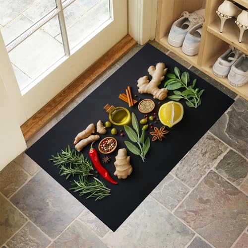 MLSOWM Chili-Ingwer Fußmatte Innen 80 x 120 cm, Küchengewürze Waschbar Eingangsteppich, Schmutzfangmatte rutschfest, Türmatte Teppich für Eingang, Haustür, Flur, Küche, Schlafzimmer - Schwarz MLSOWM Chili-Ingwer Fußmatte Innen 80 x 120 cm, Küchengewürze Waschbar Eingangsteppich, Schmutzfangmatte rutschfest, Türmatte Teppich für Eingang, Haustür, Flur, Küche, Schlafzimmer - Schwarz von MLSOWM