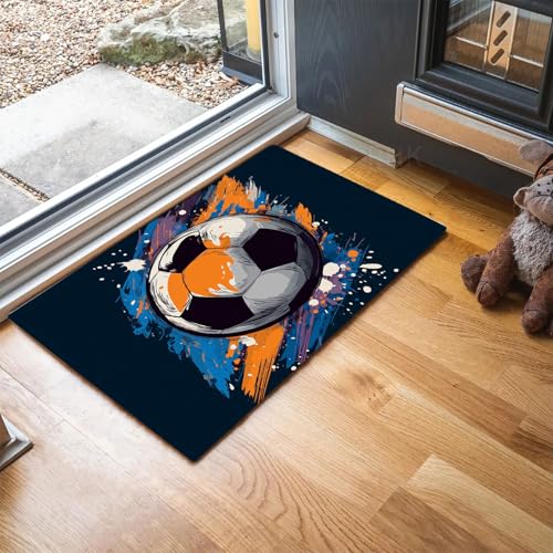 MLSOWM Dünn Fussmatte Innen 40 x 60 cm, Schmutzfangmatte Cartoon-Graffiti-Illustration rutschfest Teppiche Fußball Waschbarer Fußmatte Haustür Eingangsmatte für Flur Eingangsbereich Küche, Marineblau von MLSOWM