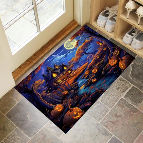 MLSOWM Dünn Fussmatte Innen 40 x 60 cm, Schmutzfangmatte Cartoon-Halloween rutschfest Teppiche Spukhaus Im Wald Waschbarer Fußmatte Haustür Eingangsmatte für Flur Eingangsbereich Küche, Dunkelblau MLSOWM Dünn Fussmatte Innen 40 x 60 cm, Schmutzfangmatte Cartoon-Halloween rutschfest Teppiche Spukhaus Im Wald Waschbarer Fußmatte Haustür Eingangsmatte für Flur Eingangsbereich Küche, Dunkelblau von MLSOWM