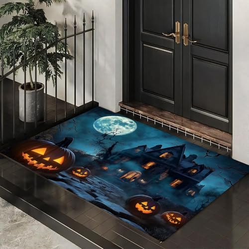 MLSOWM Dünn Fussmatte Innen 40 x 60 cm, Schmutzfangmatte Halloween-Nacht rutschfest Teppiche Horror-Spukhaus Waschbarer Fußmatte Haustür Eingangsmatte für Flur Eingangsbereich Küche, Blaugrün MLSOWM Dünn Fussmatte Innen 40 x 60 cm, Schmutzfangmatte Halloween-Nacht rutschfest Teppiche Horror-Spukhaus Waschbarer Fußmatte Haustür Eingangsmatte für Flur Eingangsbereich Küche, Blaugrün von MLSOWM