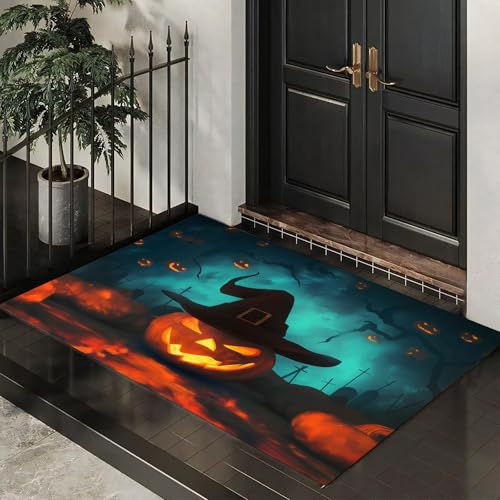 MLSOWM Dünn Fussmatte Innen 40 x 60 cm, Schmutzfangmatte Halloween-Thema rutschfest Teppiche Hexenhut Kürbis Waschbarer Fußmatte Haustür Eingangsmatte für Flur Eingangsbereich Küche, Türkis MLSOWM Dünn Fussmatte Innen 40 x 60 cm, Schmutzfangmatte Halloween-Thema rutschfest Teppiche Hexenhut Kürbis Waschbarer Fußmatte Haustür Eingangsmatte für Flur Eingangsbereich Küche, Türkis von MLSOWM